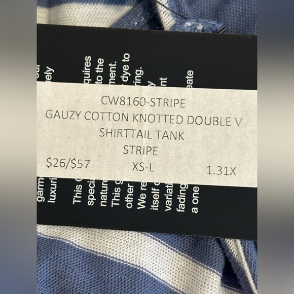 NWT sz S white blue stripe gauzy cotton double knot shirttail tank top - Picture 7 of 7